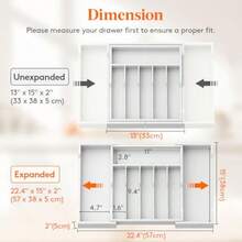 TFKI Silverware Drawer Organizer Expandable Utensil Tray For Kitchen Bamboo Flatware And Cutlery Holder Wood Adjustable Storage For Spoons Forks Knives Large White - White - View 3