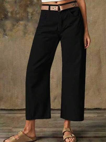 Women's Relaxed Straight Leg Jeans - Classic Wash, Comfort Fit, Pure Color Everyday Denim