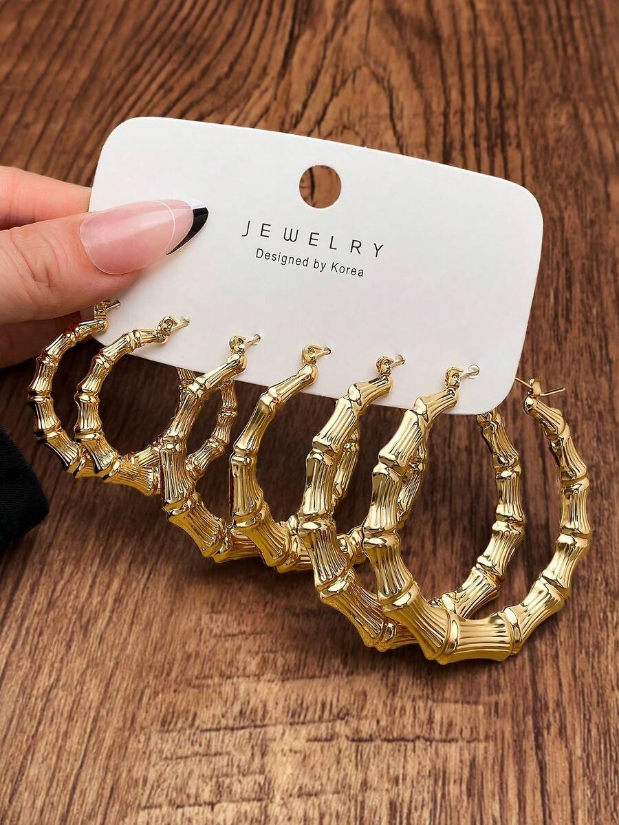 6pcs Women's Golden Bamboo Ear Rings For Daily Wear - Vàng - Xem 1