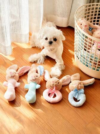 卡通兔子吱吱叫狗狗玩具 - 沙沙作响的互动玩具，适合小型犬和幼犬，可作为自主玩耍的舒适伴侣