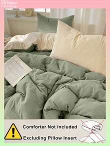 3pcs Green & Light Yellow Bedding Set, 1 Duvet Cover & 2 Pillowcases, Dorm Bedding For Boys & Girls, Simple Fashion Home Decor, Soft & Comfortable Bedroom Bedding, Fashion Set, Machine Washable, No Filling - Green - View 4