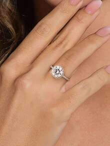 1 szt. Okrągły klasyczny pierścionek w kolorze D z diamentową obrączką ślubną z moissanitu o masie 3,0 ct, pierścionek ze srebra próby 925, odpowiedni dla kobiet na zaręczyny, żony, dziewczyny, prezenty urodzinowe, prezenty rocznicowe, biżuteria ślubna - Okrągły pierścionek z moissanitem – 3 szt. - Zobacz 5