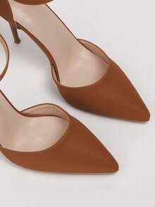 Minimalistyczne, wydrążone buty damskie w stylu europejskim i amerykańskim, wsuwane sandały na cienkim, wysokim obcasie i szpiczastym nosku, na szpilkach - Czerwony - Zobacz 4