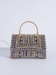 Sac de soirée à embellissement de strass fait à la main, sac à main élégant pour femmes pour soirée, convient pour banquet, bal de promo, mariage - Bleu azur - Voir 3