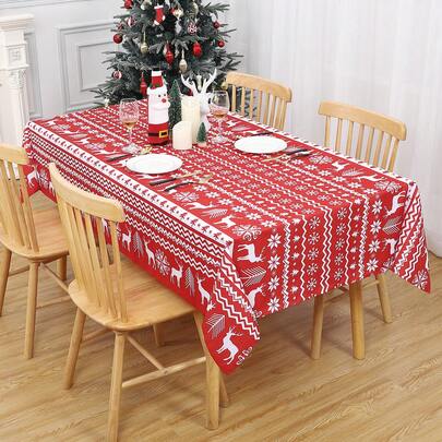Rectangle Christmas Tablecloth, Xmas Tree And Deer Design Table Cloth Waterproof Holiday Decorative Boho Table Cover For Outdoor, Indoor Party Kitchen Dining Room