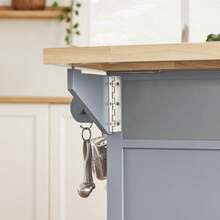 FKW71 Kitchen Island With 4 Hidden Wheels, Kitchen Trolley With Extendable Stainless Steel Worktop, Kitchen Cabinet, Serving Trolley, Wood, Dimensions (W X H X D): Approx. 115 X 92 X 46-71 Cm - Grey - View 7