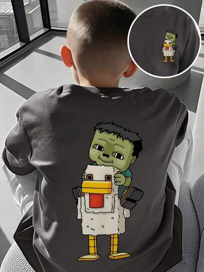 Young Boy Cartoon Print Short Sleeve T-Shirt