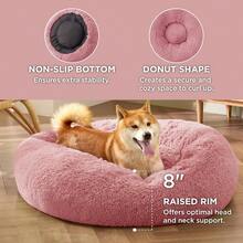 Calming Dog Bed For Medium Dogs Donut Washable Medium Pet Bed 30 Inches AntiSlip Round Fluffy Plush Faux Fur Cat Bed Fits Up To 45 Lbs Pets Mauve Blush Ideal For Cozy Resting In Living Rooms Bedrooms And Travel Provides Comfort And Support For AnxietyProne Pets - 30長x30寬x8英寸 - 查看 3