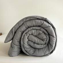 1pc Solid Gray Comforter, Minimalist Nordic Style Polyester Filled Bedding For Autumn/Winter, With 3D Quilting Details, Wavy Edges, And Round Embossed Patterns For Warmth, Breathability, And Lightweight Durability, Suitable For All Seasons, Perfect Gift For Christmas, New Year, Thanksgiving, And Home Essential - Grey - View 11