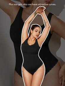 Plus Size Curve Woman Activewear Yoga Clothes Seamless Gym Sports High Support Moisture Wicking Workouts Breathable Outdoor Plus Size Curve - Black - View 8