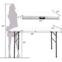 4ft Heavy Duty Portable Folding Square Plastic Dining Table With Handle And Lock Mechanism For Indoor Outdoor Use Ideal For Picnic Party Camping And More Durable Compact And Easy To Transport - trắng - Xem 3