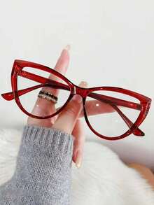 1 Pair Of Cat Eye Retro Tea Brown Flat Light Glasses, New Style To Show A Small Face, Retro Fashion Makeup Artifact, Comfortable And Not Overwhelming The Face, Daily Commuting 100, Take Photos For Outings And Outings To Show A Small Face, With A Retro Modern Feel - 無色 - 查看 13