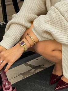 Áo len nữ dáng rộng cổ tròn, kiểu dáng tối giản, màu trơn, phong cách retro, hoàn hảo cho năm mới, Giáng sinh và Ngày Valentine. Màu trắng. - trắng - Xem 9