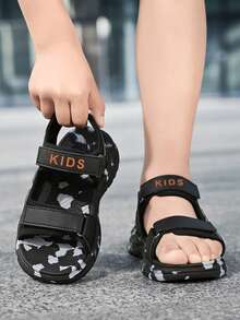 儿童凉鞋，男童沙滩鞋，包头设计，中童及大童款，时尚舒适，男童运动凉鞋，多功能轻便，夏季款 - 橘色 - 查看 4