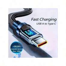 180W Ultra Fast Charging USB A To Type-C Cable With LED Digital Display, Matte Surface, Data Synchronization, USB Power Transfer, 6A High Current, Compatible With IPhone 15/16, , POCO, - 黑色 - 查看 10