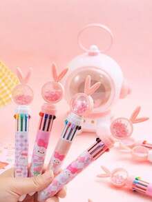 1/5pcs Cartoon Shaped Ballpoint Pen - 10 Colors Interchangeable - For Office Writing - Press-Type Retractable, Plastic Material, Small Gift - Multicolor - View 8
