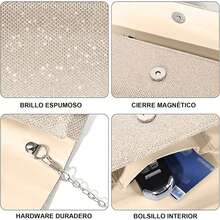REKOBON Bolso de Noche Carteras de Embrague para Mujer, Bolso de Noche de con Purpurina con Cadena, Bolsos Cruzados de con Sobre de Hombro para Mujer Brillante - Champán - Ver 1