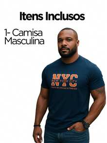 Camisa Bordado PontoBR NYC Trabalho Verão com Gola Redonda e Manga Curta Confortável e Respirável