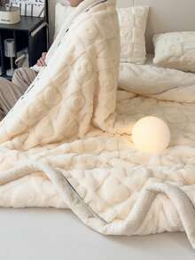 1pc Thick Edged Bohemian Style White Heart Pattern Blanket, Jacquard Faux Fur Lamb Wool Soft Warm Multipurpose Throw Blanket For Living Room, Bedroom, Dorm, Furniture Decor, Sofa, Nap Blanket - White - View 6