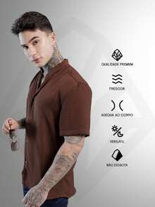 Men's Short Sleeve Priest Collar Shirt – Premium Quality, Perfect Fit, Light And Fresh Fabric, Easy To Iron. - Rỉ Nâu - Xem 4
