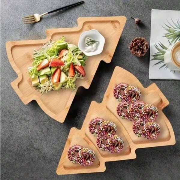 1 Christmas Tree Tray, Used For Serving Food, Snacks, Beverages, Sushi, Candies, Desserts, Cakes And Bread, Breakfast Tray, Coffee Tray, Tea Tray, Cooked Food Board, Easy-To-Carry Recessed Handles, Household Kitchenware