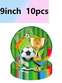 10pcs Green Football World Cup Themed Party Football Supplies, Paper Cups, Paper Plates, Tissue Sets, Disposable Paper Plates, Tableware, Camping And Travel Essentials - Multicolor - View 8