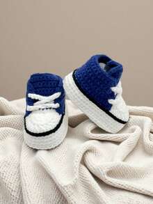 1双手工钩编婴儿鞋，室内爬行袜 - 藏蓝色 - 查看 6