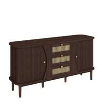 Sideboard, Rattan Chest Of Drawers, Chest Of Drawers With Sliding Doors, Adjustable Shelves And Rounded Top. - Natural Color - View 11