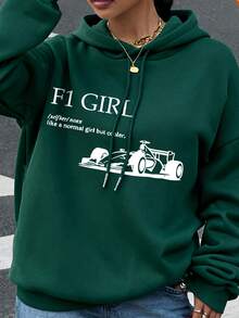 New Autumn And Winter Printed Women's Sweatshirt F1 GIRL Racing Pattern Loose Casual Top, Loose Casual Going Out Top, Versatile Street College Style Spring And Autumn Season Breathable Long Sleeve, Women's Street Wear Sports Top Women's Clothing