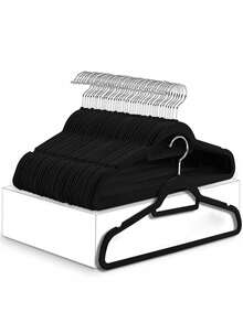 10/20入組豪華黑色絨面防滑衣架,超薄節省空間,重型旋轉黑色掛鉤適用於衣物,西裝,上衣,領帶,襯衫,裙子和褲子收納
