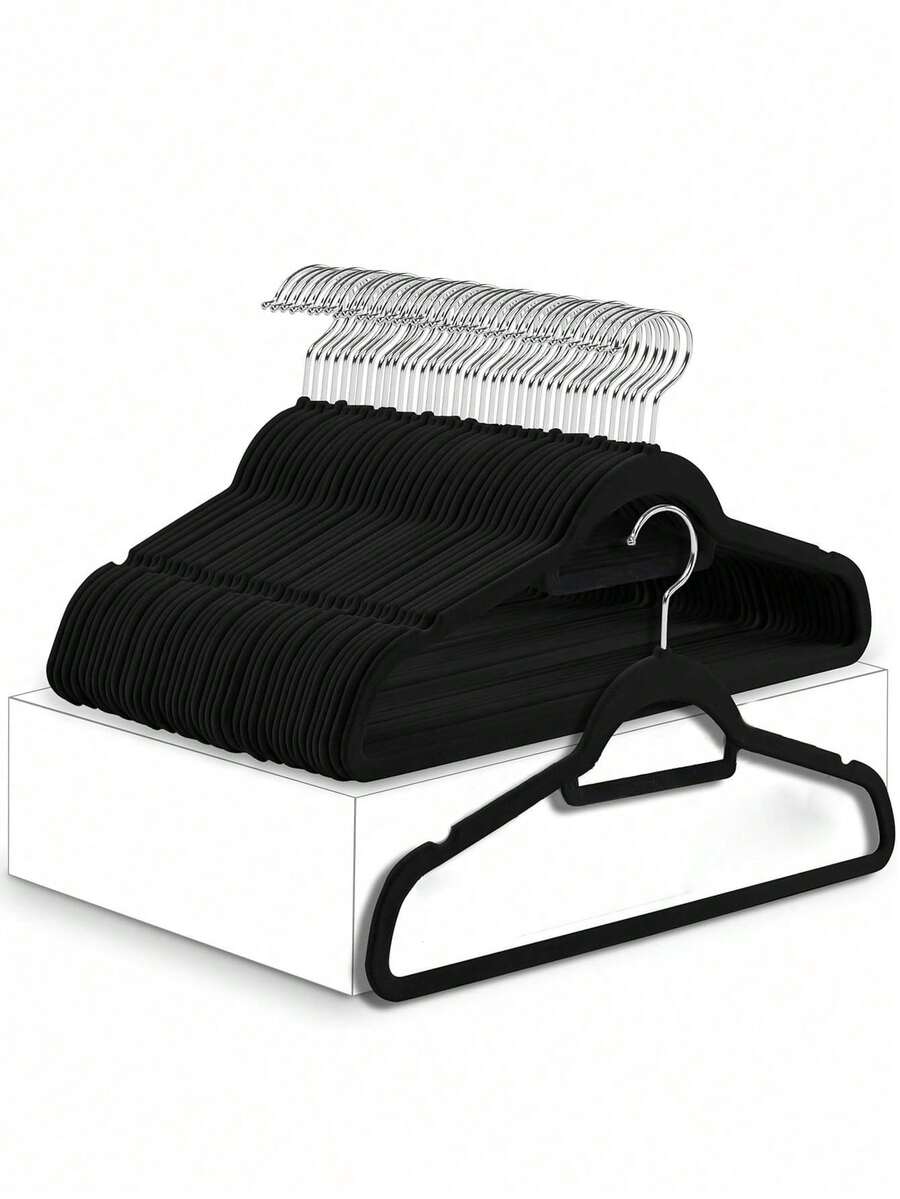 10/20入組豪華黑色絨面防滑衣架,超薄節省空間,重型旋轉黑色掛鉤適用於衣物,西裝,上衣,領帶,襯衫,裙子和褲子收納