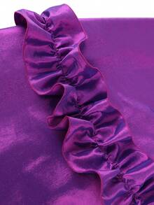 优雅加大码紫色中长连衣裙，女款，长喇叭袖，圆领，饰有3D玫瑰花，A字裙摆，适合派对和春季穿着。 - 紫色 - 查看 8