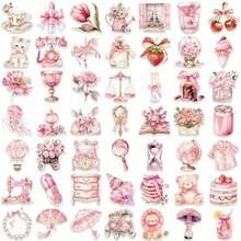 50PCS Pink Transparent Stickers Vinyl Aesthetics Stickers For Scrapbooking, Diary, Laptop, Bumper, Skateboard, Water Bottle, Computer, Phone, Cartoon, Hard Hat, Car Stickers And Decals - Hồng - Xem 4