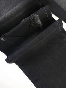 Womens Casual Black Denim Ripped Straight Leg Jeans With Pockets And Zipper Long Plain Style - 黑色 - 查看 10