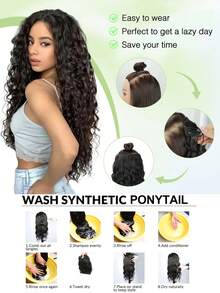 26 Inch Natural Black Curly Clip-In Hair Extensions, Lace Clip-In Wavy Invisible Synthetic Hair Extensions, For Women - Multicolor - View 7