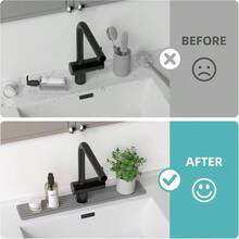 Diatomite Faucet Kitchen Sink With Raised Pads Cleaning Brush, Absorbent Fast Drying Stone Sink Tray, Splash Guard Protector Bathroom Counter White, 23.6x 3.9 - 23.6" X 3.9" + Grey - View 6