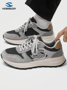 HOBIBEAR 男士系带时尚厚底运动鞋，透气舒适 - 灰黑 - 查看 4