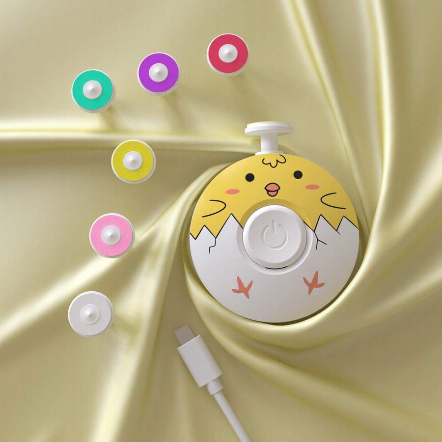 1pc Rechargeable Electric Nail Trimmer, 2.4V Ni-MH Battery ,Adult & Baby 2-Speed Electric Nail Grinder,Eggshell Chick ,USB-A To USB-C Baby Electric Nail File,Multi-Purpose Electric Nail Care Kit,Easy-Grip Travel-FriendlyNewborn Nail Clipper Kit, With 6 Grinding Heads,Round Handheld Ergonomic Electric Manicure Set,MQ-880,Suitable For Infants, Babies,Children, And Adults Nails