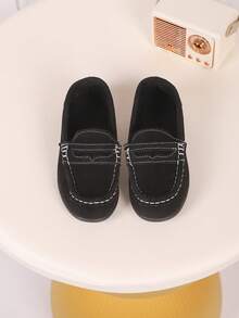 2025 Autumn/Winter Kids Boys Girls Retro Soft Bottom Loafers, Children's British Style Canvas Slip-On Comfortable Shoes, Boys Dress Shoes - Black - View 3