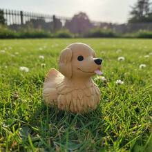 1 pièce Statue de canard Golden Retriever dorée, sculpture d'animal mignonne pour le jardin, décoration de maison unique, objet de collection, cadeau créatif, art de jardin - marron clair - Voir 7