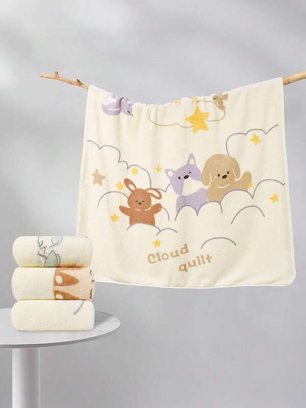 Weiche Baby-Decke mit süßem Cartoon-Bären- und Seestern-Muster - kuschelige Säuglingswickel, maschinenwaschbar, gemischte Farben, multifunktionale Kinderzimmer-Dekoration für Neugeborene und Kleinkinder, Baby-Decke, verspieltes Design, strapazierfähige Säuglingsdecke