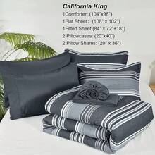 Pieces Comforter Set, Striped Bed In A Bag, Charcoal Stripe Bedding, 18 Deep Pocket All Season, Ultra Soft Bedding Sets With Comforter, Sheets, Pillowcases & Shams, Luxury Cozy Bedding Very Beautiful PKZD - 炭灰色01 - 查看 7