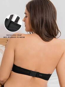 Deyllo Plus Size Strapless Floral Lace Push Up Bra, Multiway Underwired