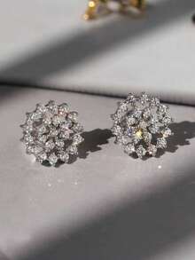 1 Pc Luxury Cubic Zirconia Stud Earrings For Women For Wedding Engagement Anniversary Party Jewelry Valentine's Day Gift - 1# - View 2