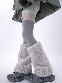 1 par de calentadores de piernas acogedores con forro polar de piel de conejo falsa, gruesos y cálidos para el invierno y el otoño, con estilo Y2K para mujeres - Multicolor - Ver 10