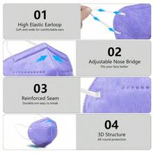 KN95 Face Mask 50 PCS Breathable Protection Masks Individually Wrapped 5-Ply KN95 Black Masks Cup Dust Safety Masks - Purple - View 3
