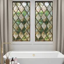 2D Flat Surface, 1 Piece Of Window Sticker, 2D Flat Surface Retro Diamond-Shaped Pattern PVC Electrostatic Adsorption Window Film, Retro-Style Home Decoration Window Film Decals For Living Rooms And Studies, Privacy Protection + Retro Texture, Custom Sizes Available, Home Decoration, Retro Geometric Design, Artistic Window Decoration, Electrostatic Adsorption, Durable Material, Adhesive Film, 2D Flat Surface, Window Decoration Film - 17.72*39.37吋(45*100公分) - 查看 8