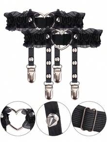 Garter Belts Stocking Thigh-Highs Stockings Holder Clip Sexy Women Lace - 黑色 - 查看 5