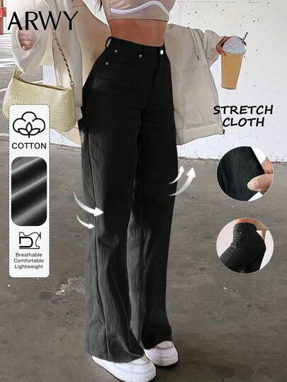 ARWY Jeans droits stretch en denim lavé de couleur unie, coupe slim et polyvalente. Élégants et décontractés, conviennent pour la rentrée scolaire, le 4 juillet, les sorties du soir, le port quotidien, toutes saisons. Noir printemps