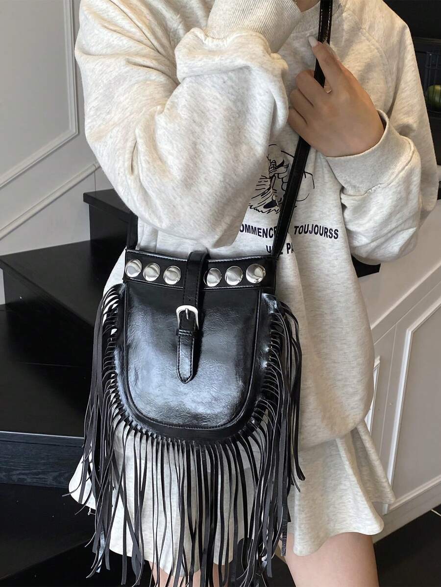 Women's Handbag, New Versatile Shoulder Crossbody Bag, Casual Textured Bucket Bag - Black - View 1